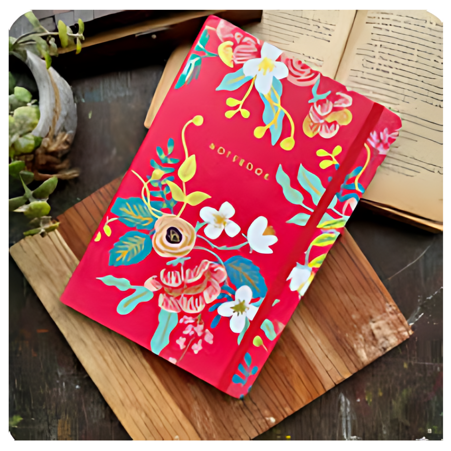 Printed Floral Notebook - Red